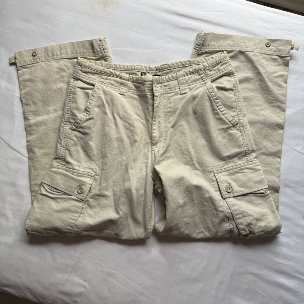 Gap Mens Cargo Pants Khaki Tan 32x30 Cotton Utility Wide Leg Y2k 90s Grunge